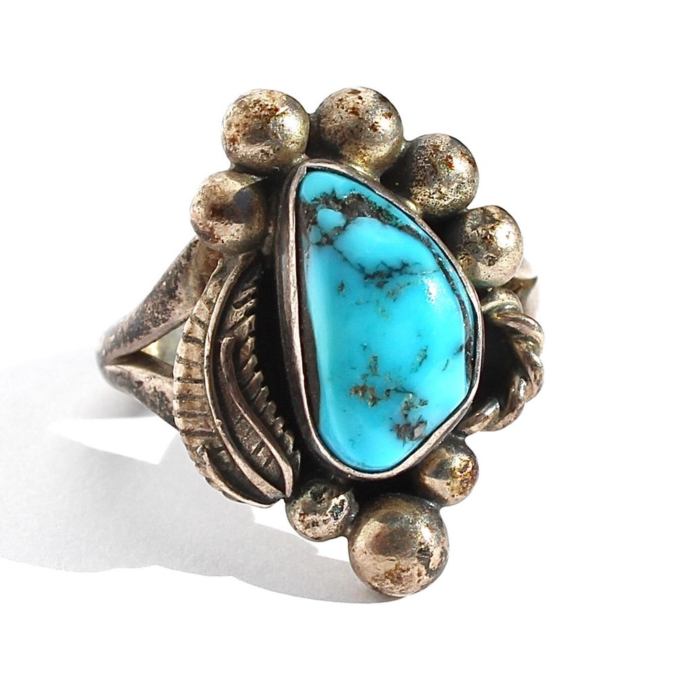 Vintage Turquoise Sterling Silver Ring Size 6 Southwestern Native American